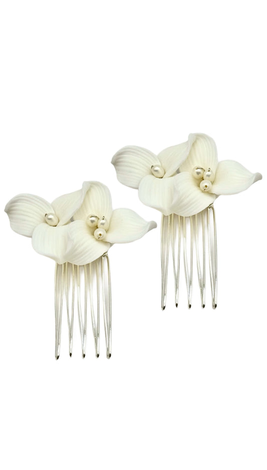 Liza Floral Freshwater Pearl Pin White Gold Set