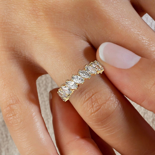Tilted Marquise Diamond Eternity Wedding Gold Ring