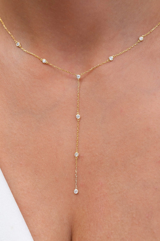 Long Diamond Lariat Gold Necklace