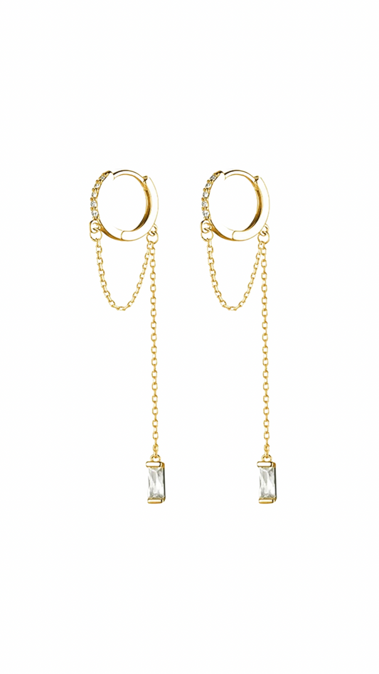 Pave and Baguette Diamond Gold Hoops