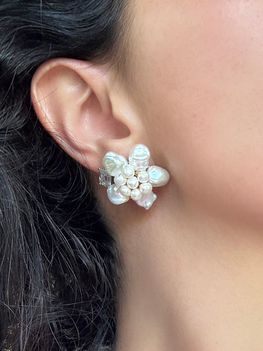 Florence Freshwater Pearl Floral Stud Earrings