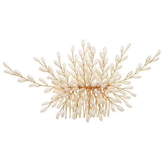 Polly Gold Adjustable Bridal Pearl Comb