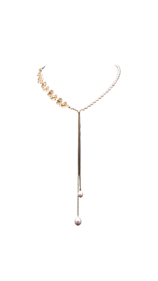 Rae Lariat Floral Pearl Necklace