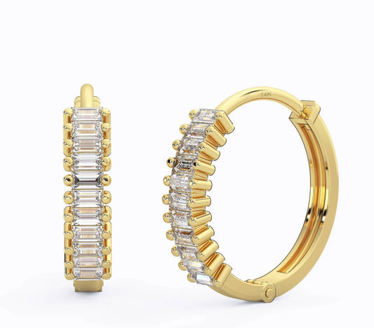 Baguette Diamond Gold Hoop Earrings