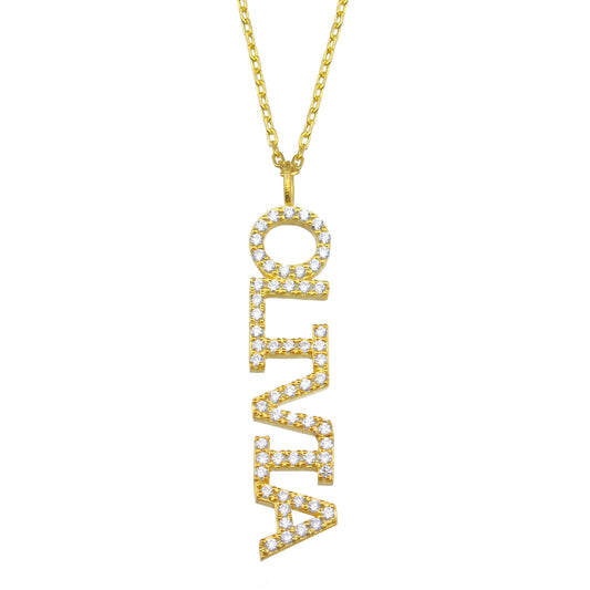 Diamond Vertical Name Gold Necklace