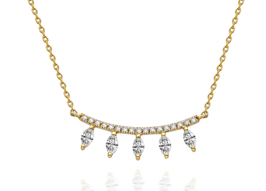 Curved Bar Diamond Drop Gold Necklace