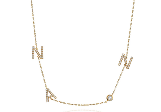 Initial Diamond and Station Gold Gold Necklace