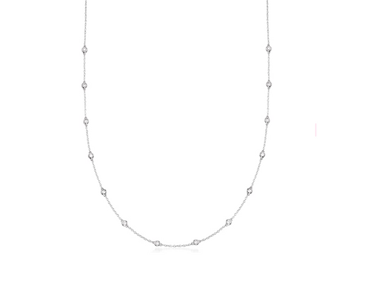 Bezel Diamond White Gold Station Necklace