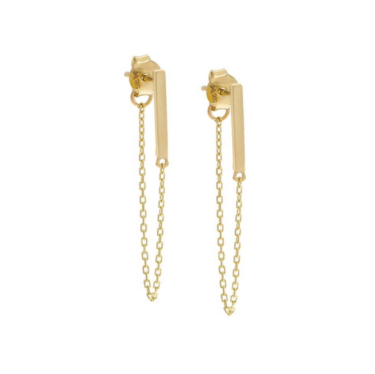 Solid Bar Chain Drop Gold Earrings