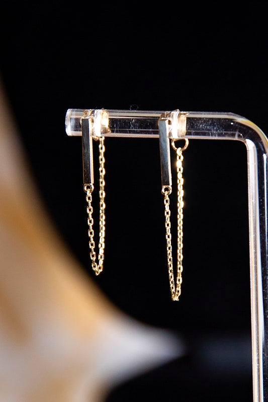 Solid Bar Chain Drop Gold Earrings